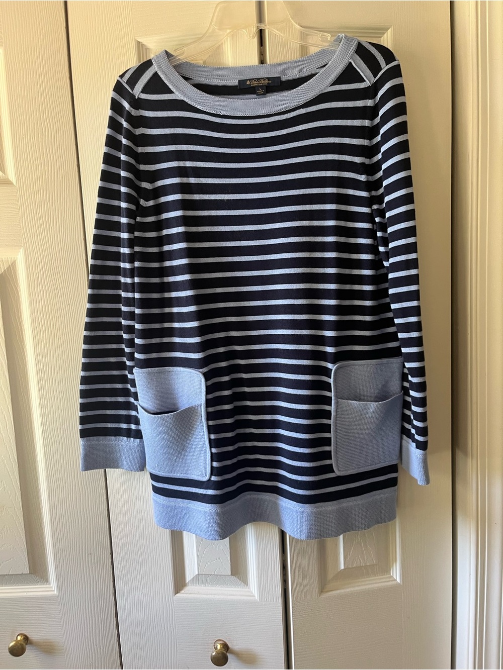 Brooks Brothers Navy and Light Blue Striped Pocket Sweater